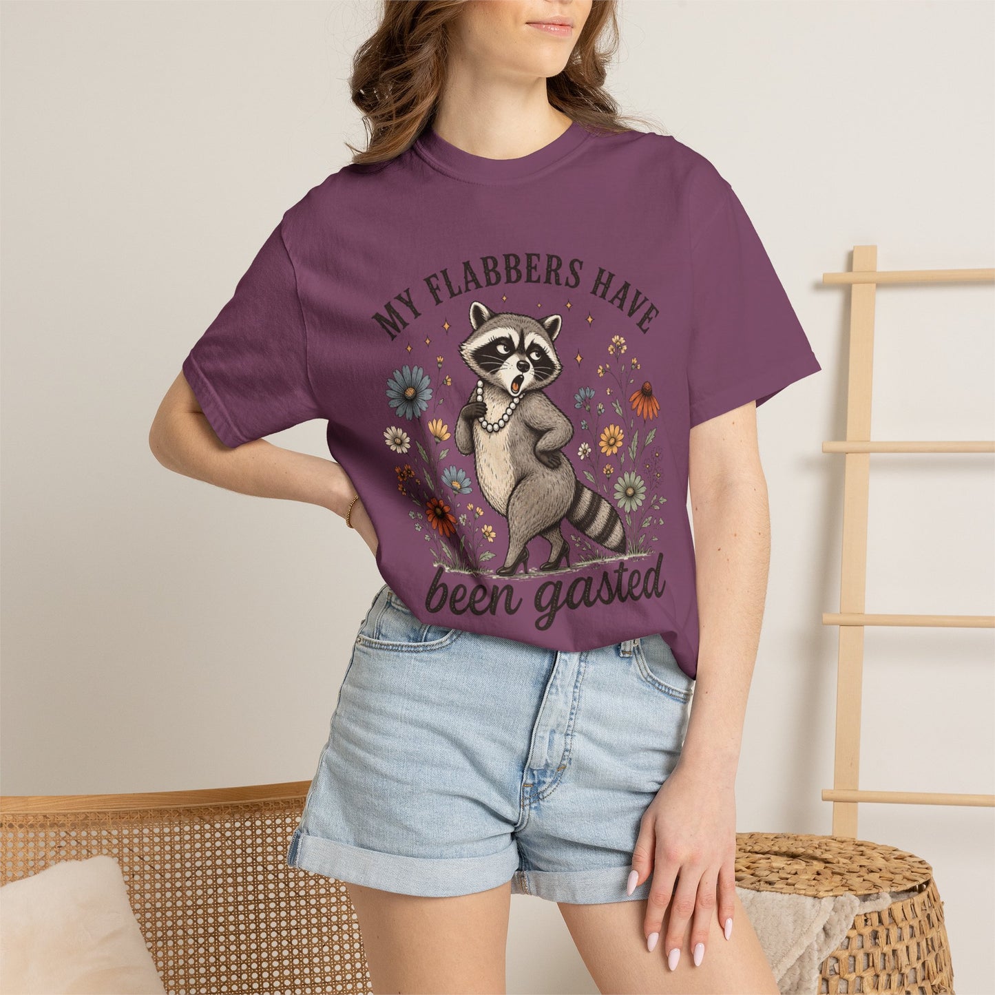 COMFORT COLOR - Raccoon Floral Tee — "My Flabbers Have Been Gasted" Graphic T-Shirt