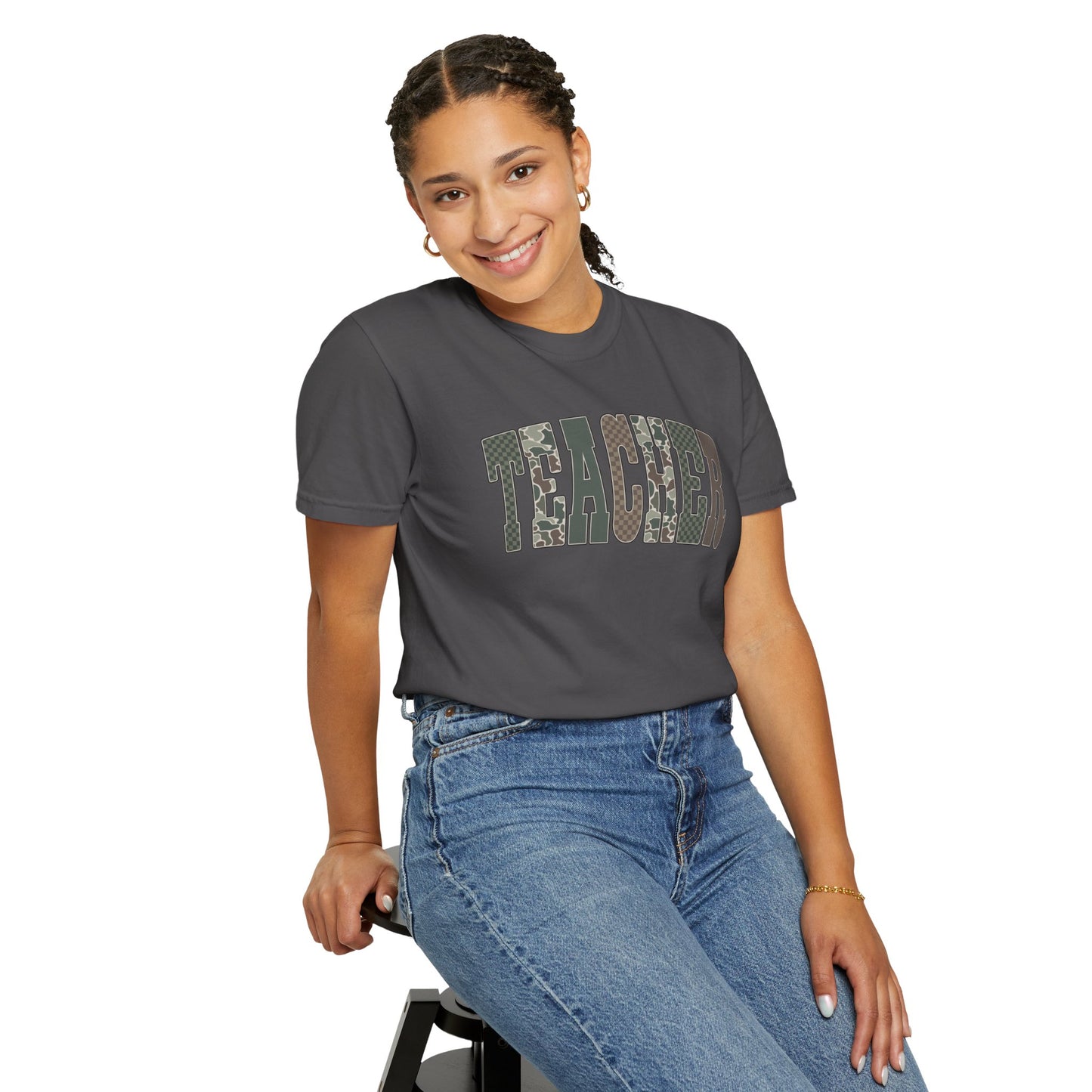 COMFORT COLORS - Teacher Graphic T-Shirt — Floral Pattern "TEACHER" Tee