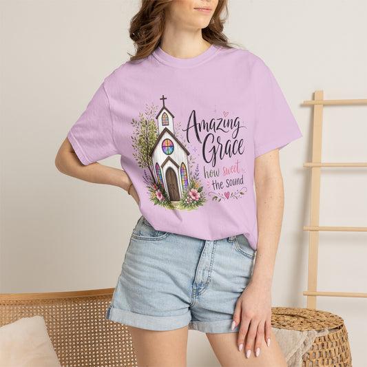 COMFORT COLORS - Amazing Grace Church T-Shirt — Floral Christian Faith Tee