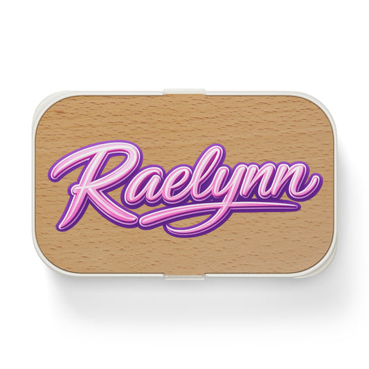*** MESSAGE ME FOR PERSONALIZATION *** Personalized Bento Lunch Box — 'Raelynn' Pink Script Name on Wood Grain