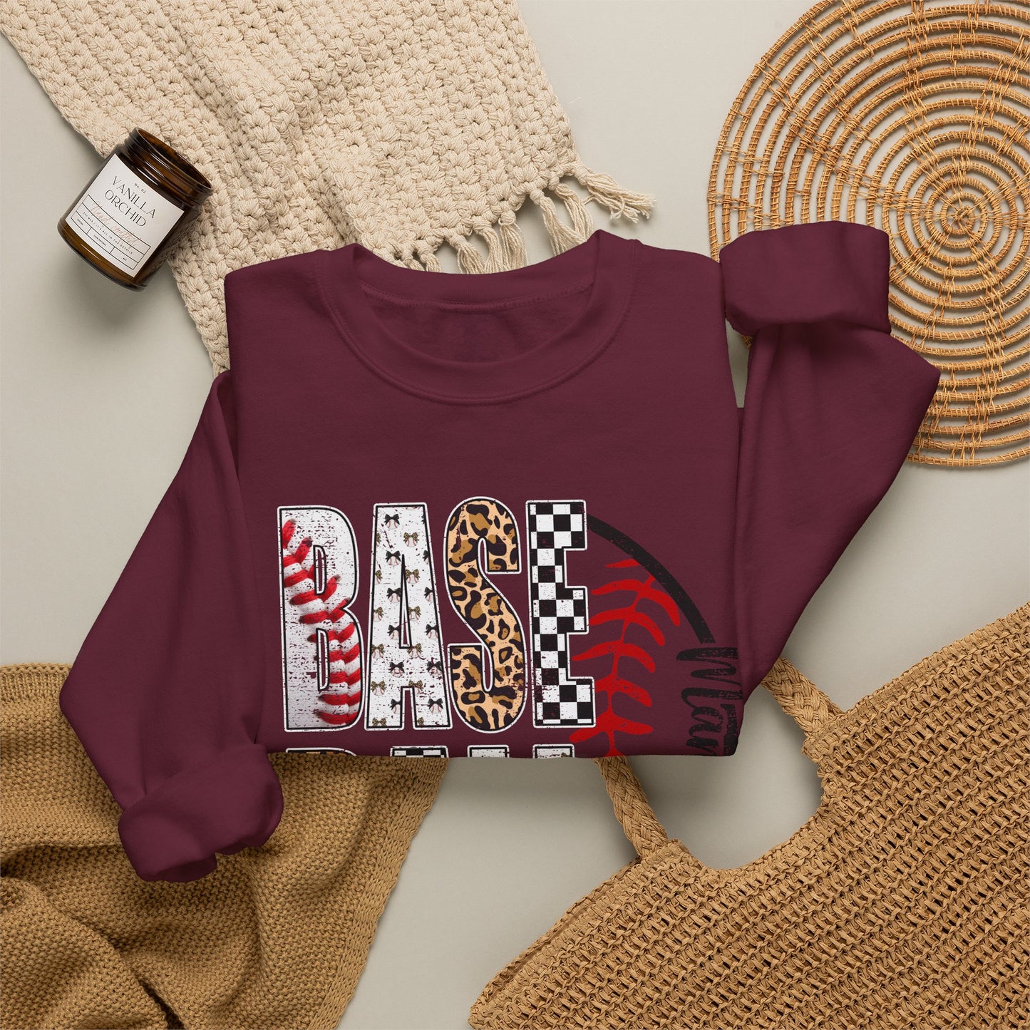 GILDAN - Baseball Leopard Print Crewneck Sweatshirt