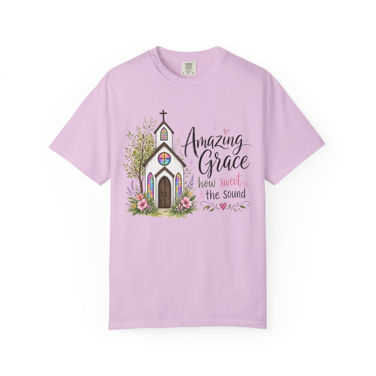 COMFORT COLORS - Amazing Grace Church T-Shirt — Floral Christian Faith Tee