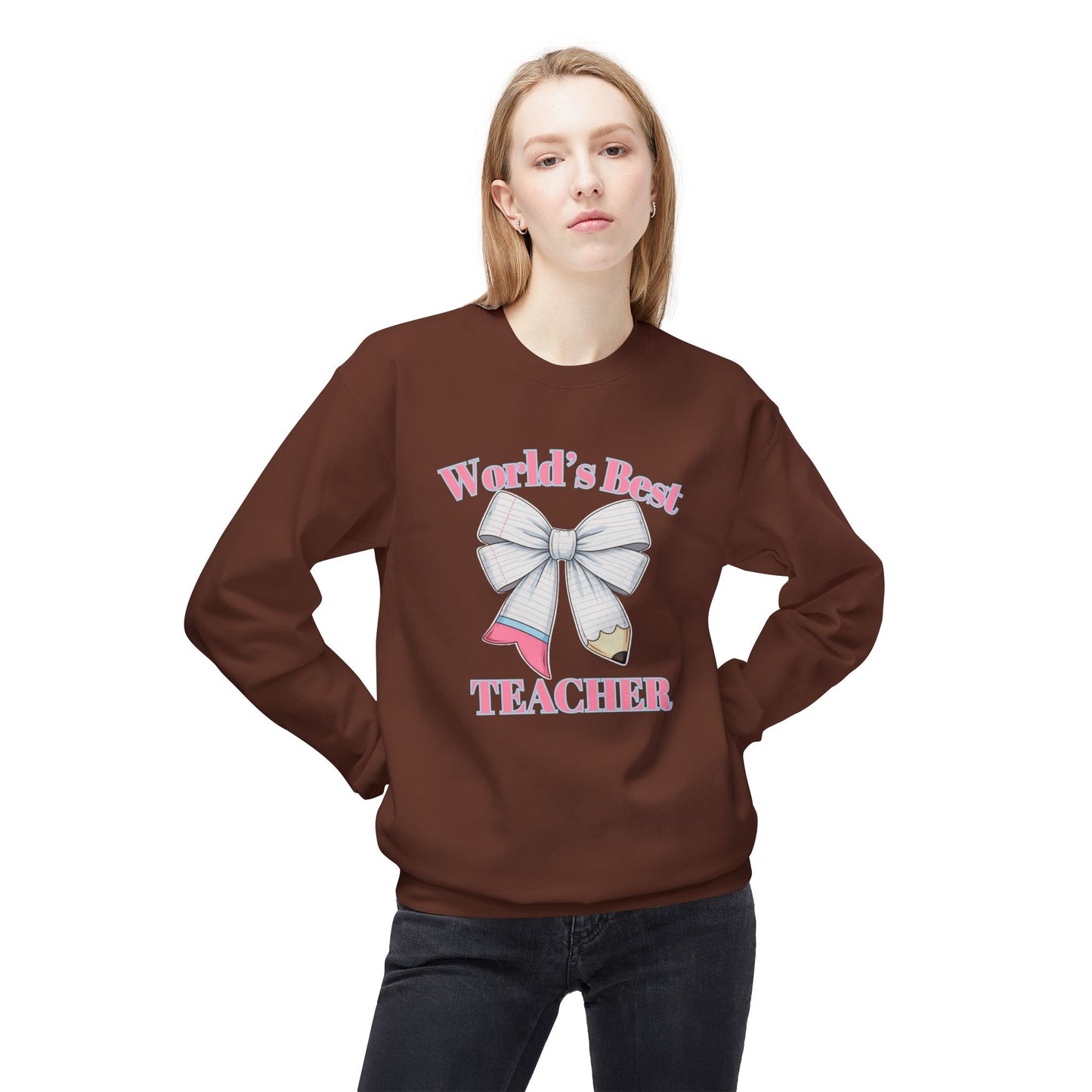 World’s Best Teacher Crewneck Sweatshirt — Bow & Pencil Teacher Gift