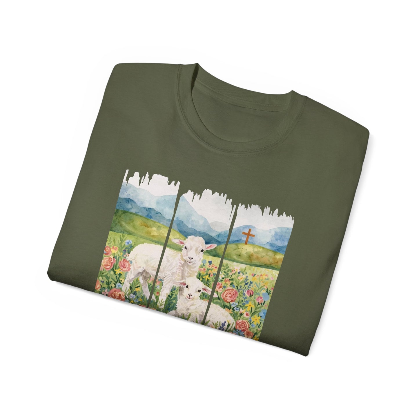 GILDAN - Lamb In Wildflowers Tee – "The Lord Is My Shepherd" Cotton T-Shirt