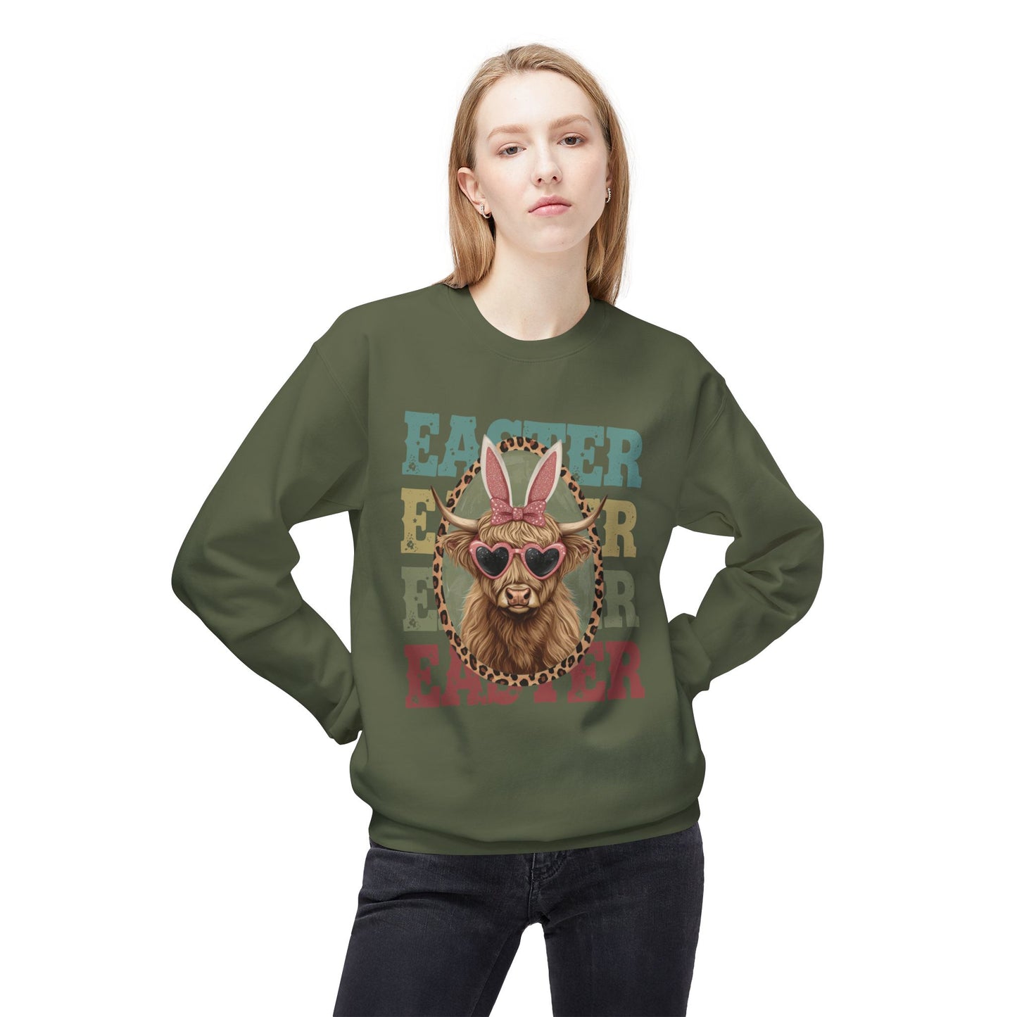 Easter Cow Crewneck Sweatshirt — Retro Bunny Ears & Sunglasses