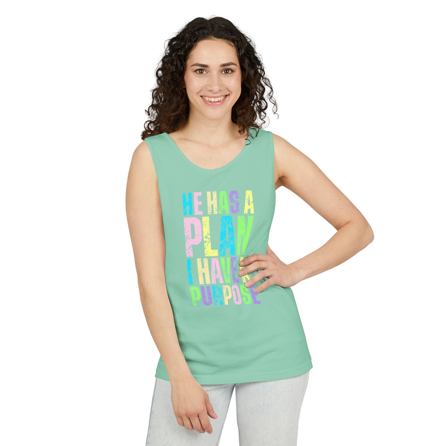 COMFORT COLORS - Inspirational Tank Top — "He Has a Plan, I Have a Purpose" Motivational Graphic Tank