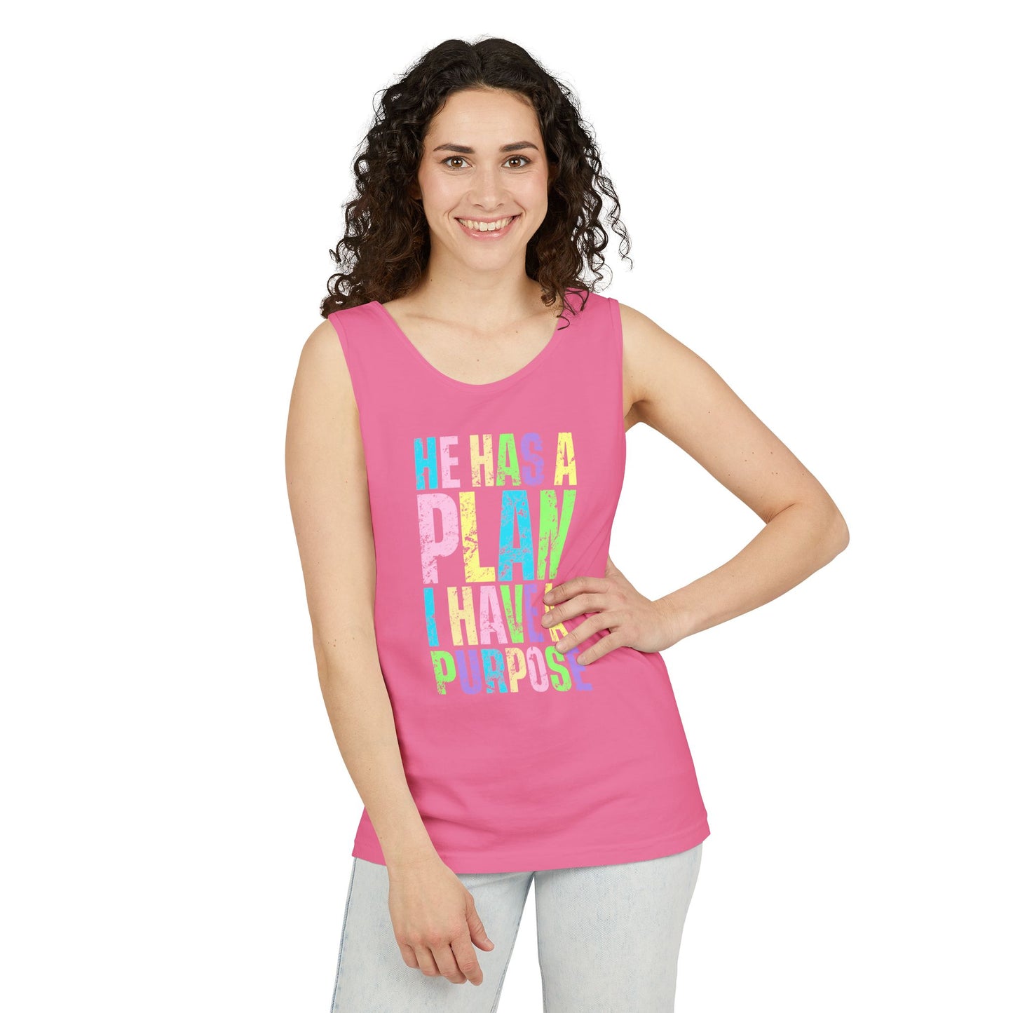 COMFORT COLORS - Inspirational Tank Top — "He Has a Plan, I Have a Purpose" Motivational Graphic Tank