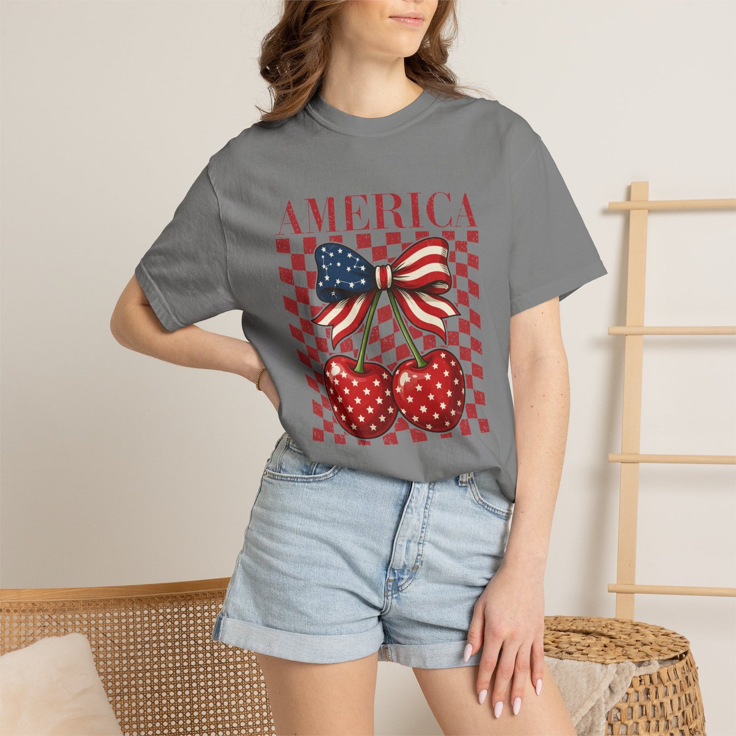 COMFORT COLORS - America Cherry Graphic T-Shirt — Patriotic 4th of July Tee