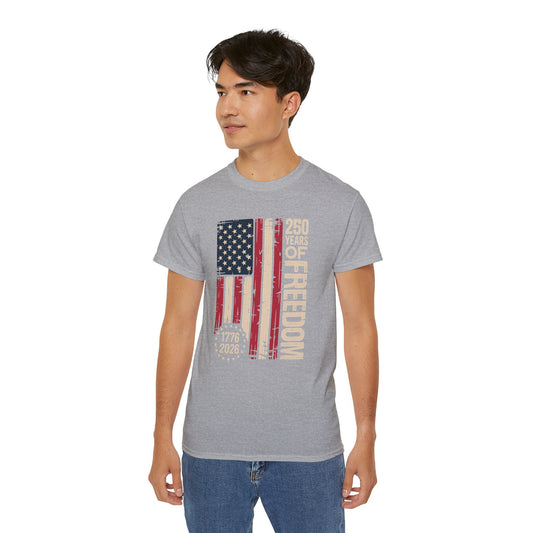 250 Years of Freedom American Flag T‑Shirt — 1776‑2026 Patriotic Independence Day Tee