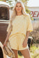 Sky Blue Exposed Seam Detail Polka Dot Loose Tee Drawstring Shorts Set