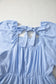 Beau Blue Flowy Short Sleeve Lace Detail Square Neck Tiered Midi Dress