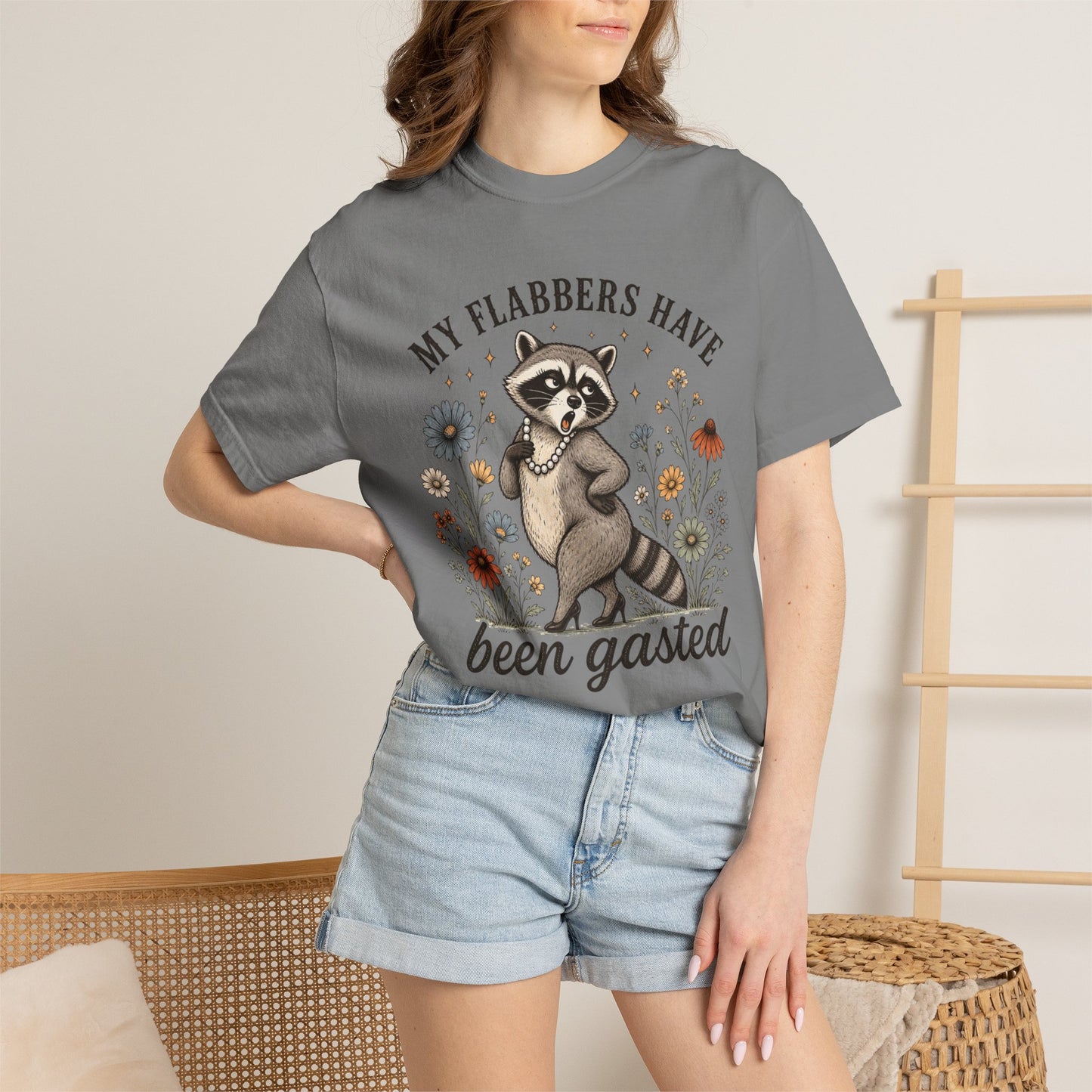 COMFORT COLOR - Raccoon Floral Tee — "My Flabbers Have Been Gasted" Graphic T-Shirt