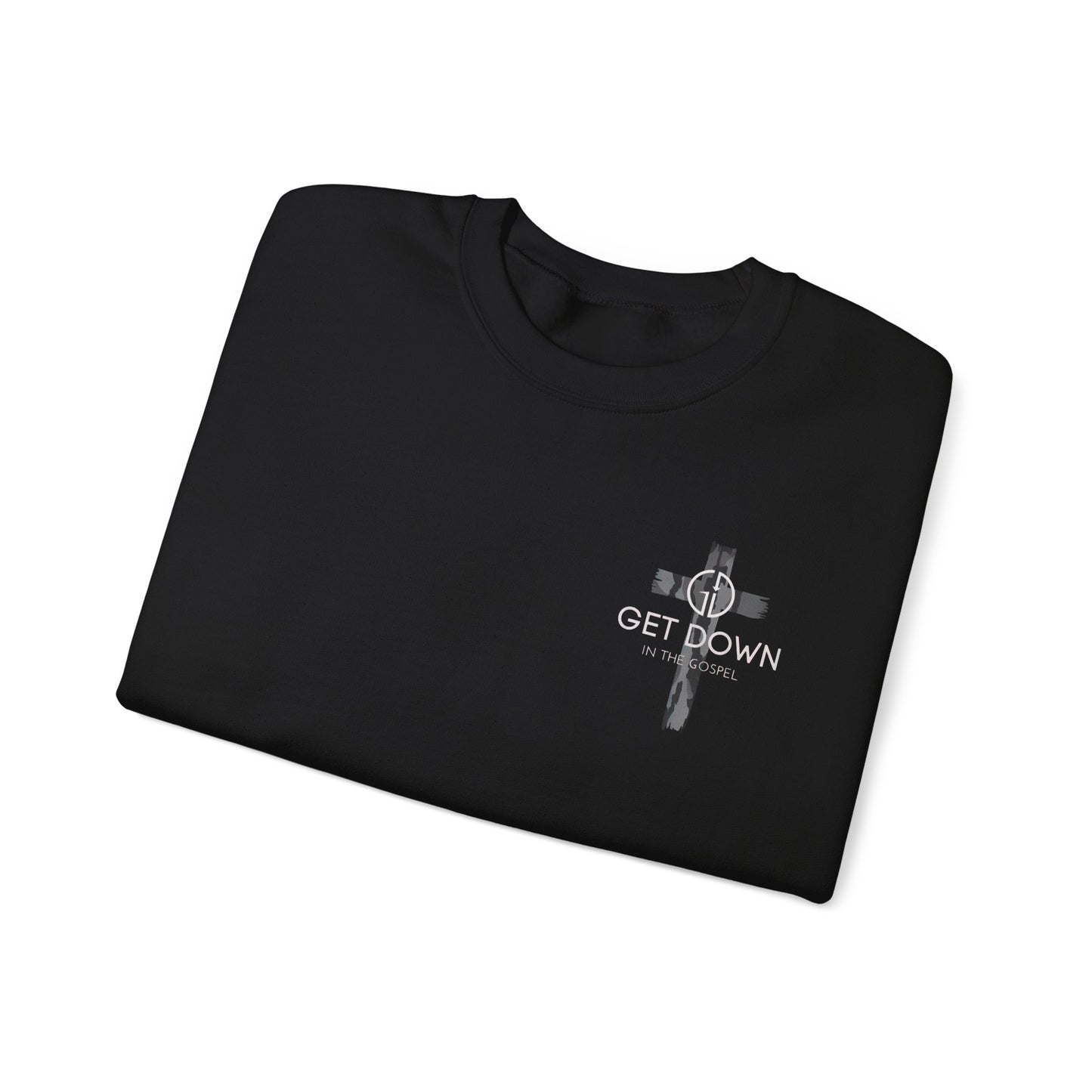 GILDAN - GET DOWN IN THE GOSPEL ADULT SWEATSHIRT GRAY CAMO CROSS