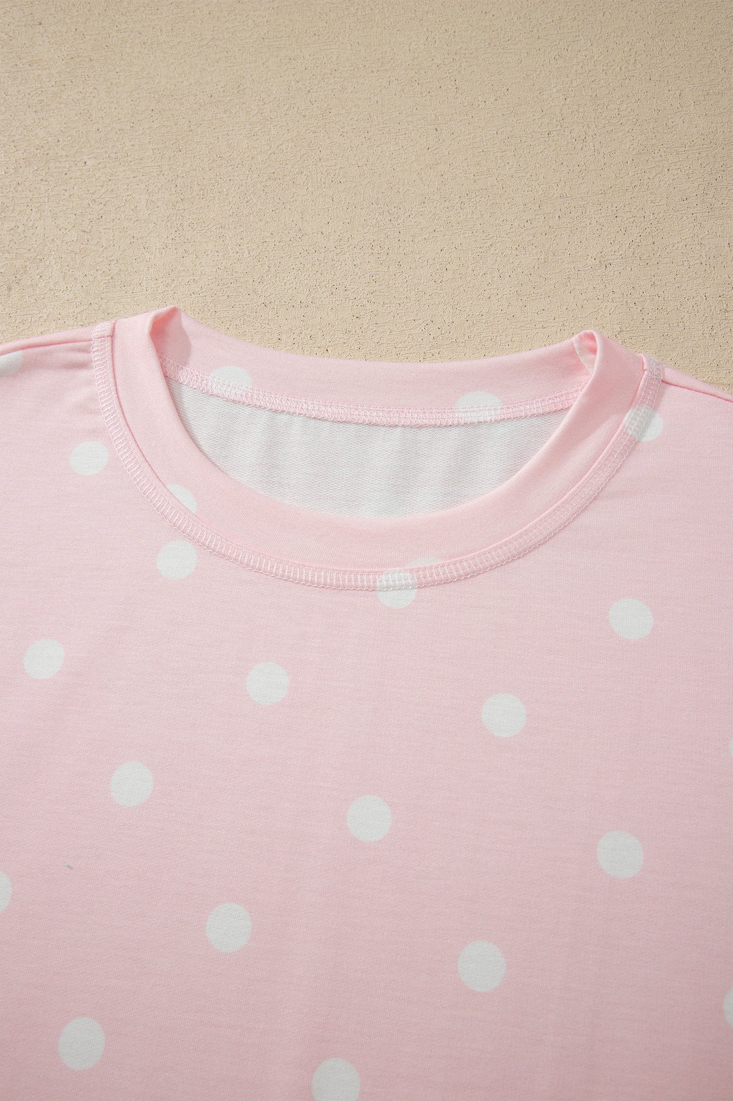 Sky Blue Exposed Seam Detail Polka Dot Loose Tee Drawstring Shorts Set