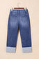 Real Teal Folded Cuffs Distressed Straight High Waist Jeans