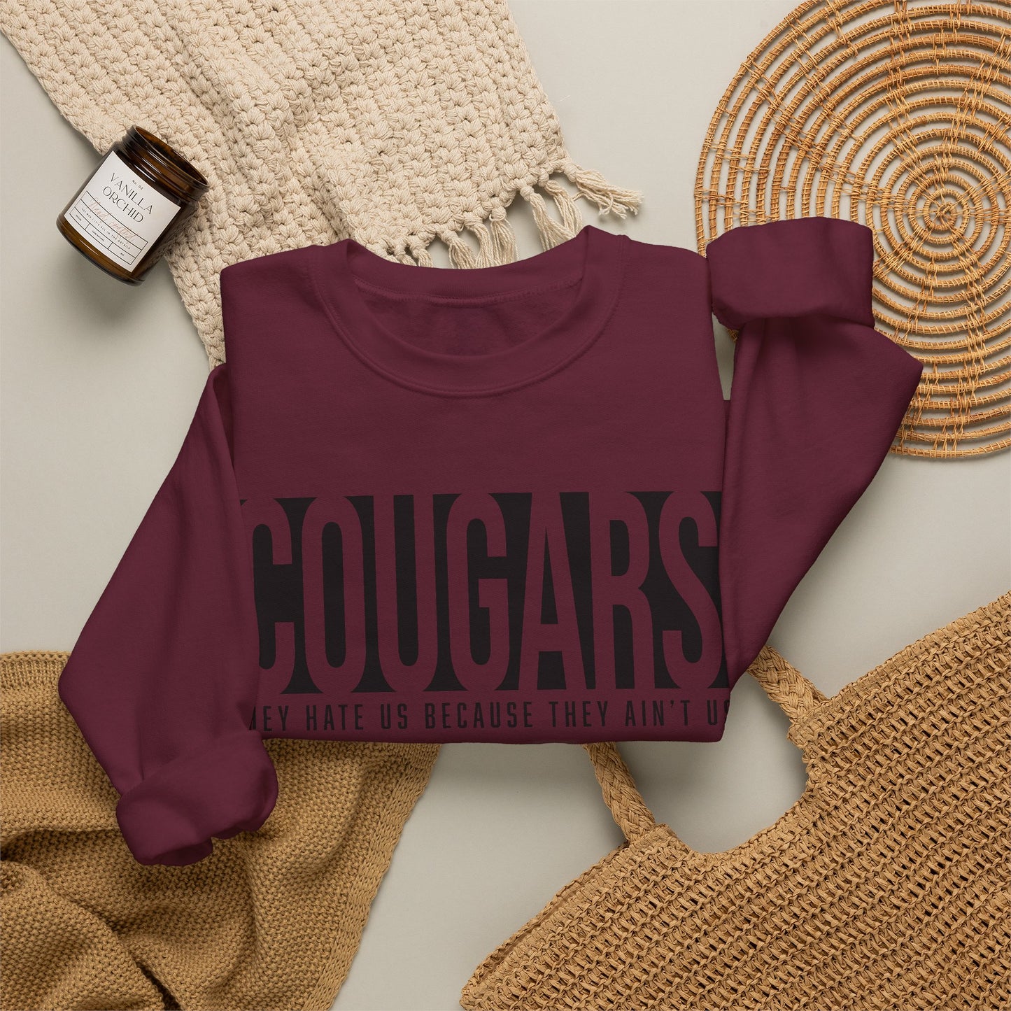 GILDAN -Cougars Crewneck Sweatshirt – “They Hate Us Because They Ain’t Us” Retro Sports Style