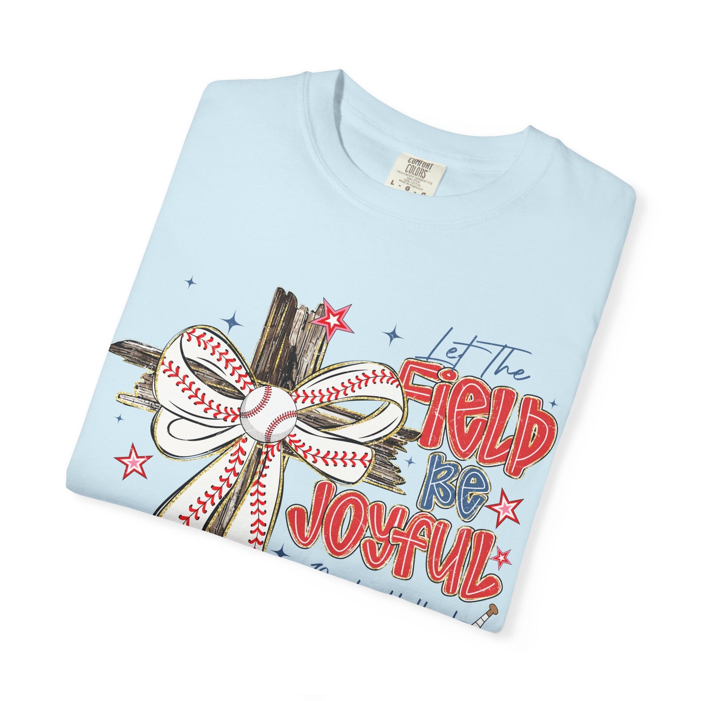 COMFORT COLORS - Baseball Crossbow T-Shirt — "Let the Field Be Joyful" Patriotic Sports Tee