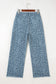 Gray Leopard Frayed Edge Wide Leg High Waist Jeans