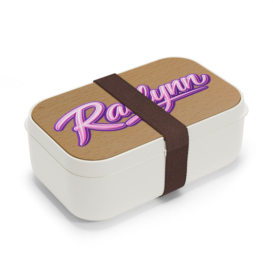 *** MESSAGE ME FOR PERSONALIZATION *** Personalized Bento Lunch Box — 'Raelynn' Pink Script Name on Wood Grain
