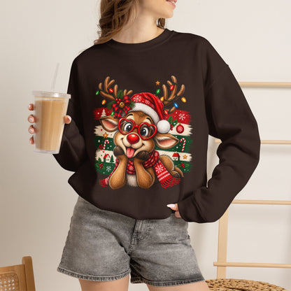 GILDAN - Cute Christmas Reindeer Crewneck Sweatshirt