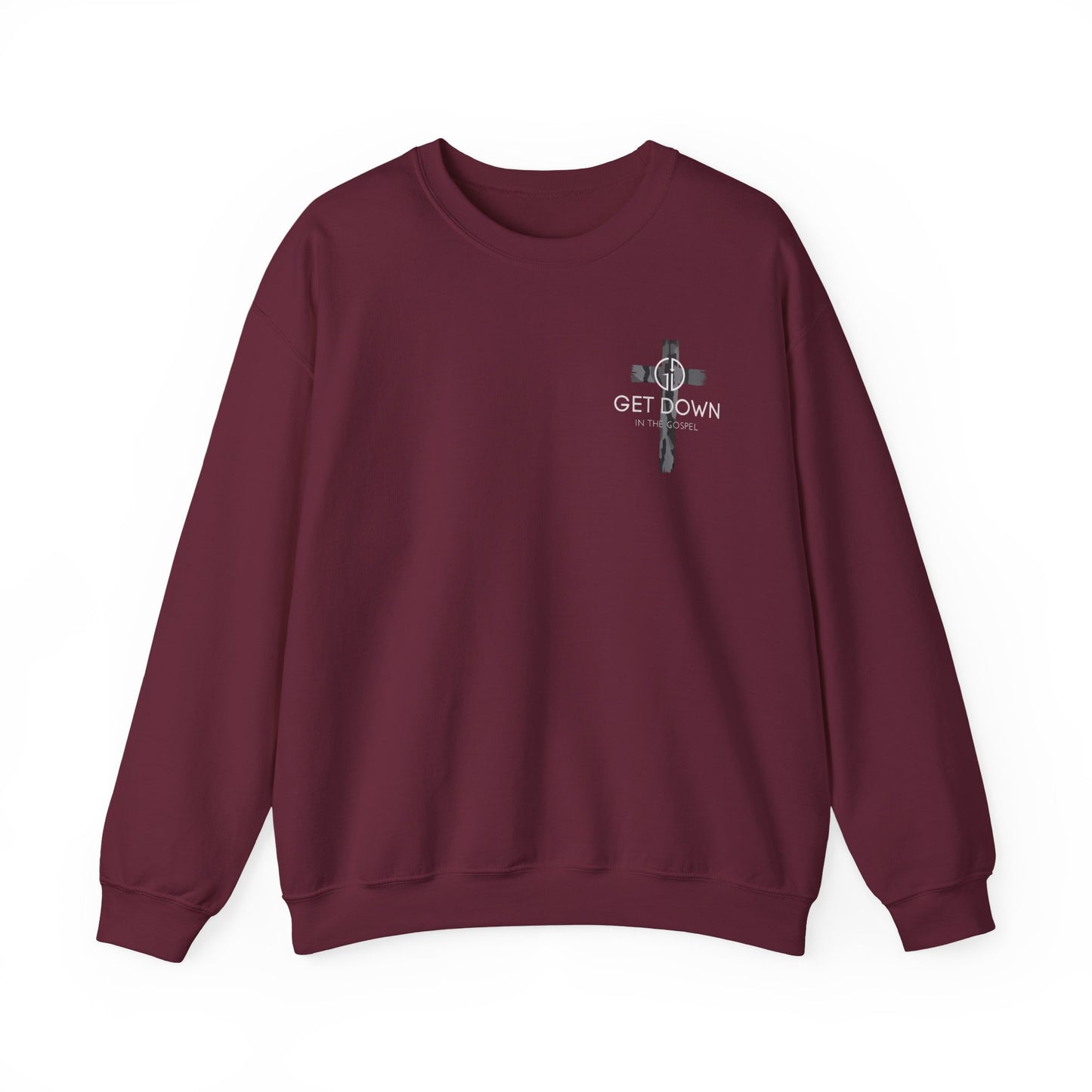 GILDAN - GET DOWN IN THE GOSPEL ADULT SWEATSHIRT GRAY CAMO CROSS