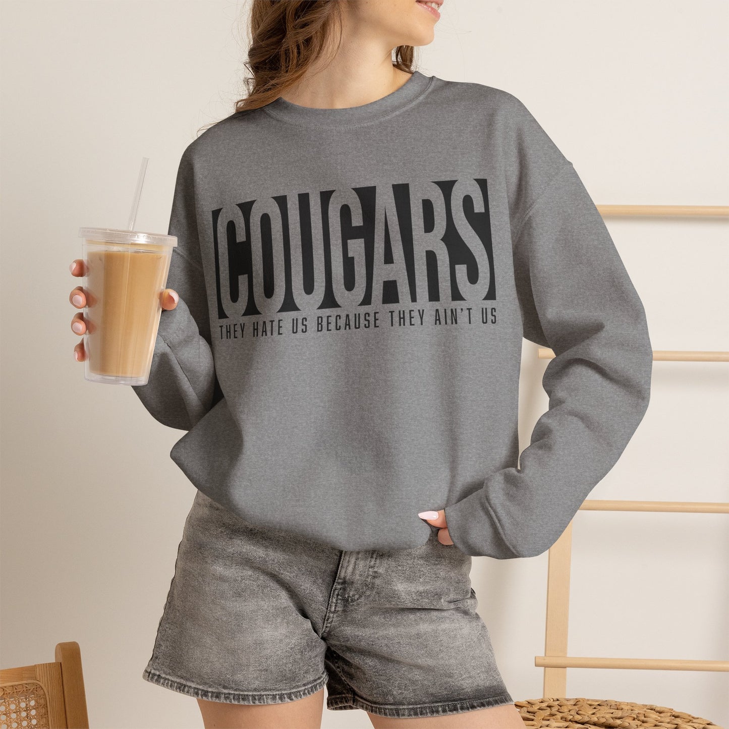 GILDAN -Cougars Crewneck Sweatshirt – “They Hate Us Because They Ain’t Us” Retro Sports Style