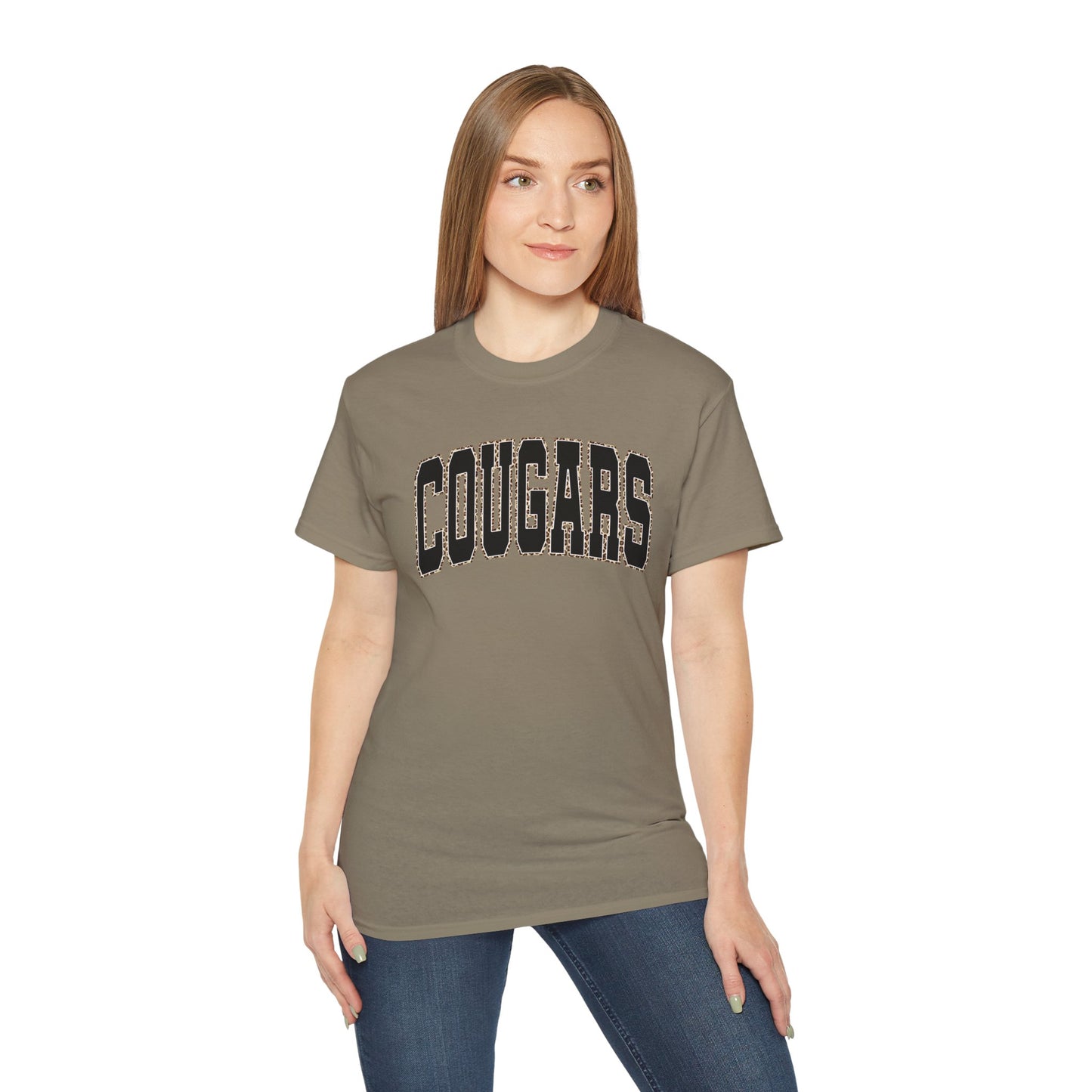 Cougars Arch Logo Tee Leopard Print Outline— Vintage Collegiate Graphic T-Shirt