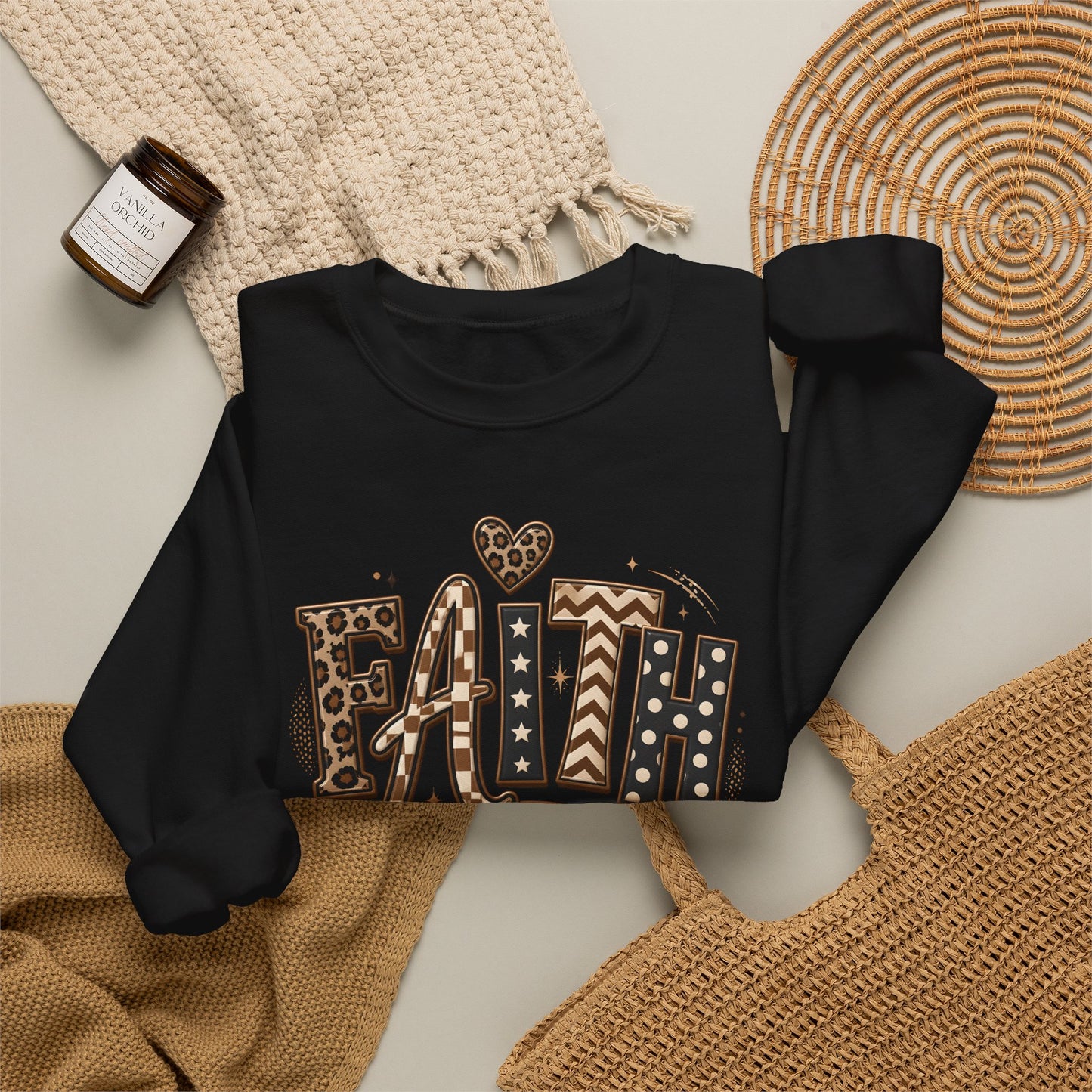 GILDAN - Faith Leopard Print Crewneck Sweatshirt