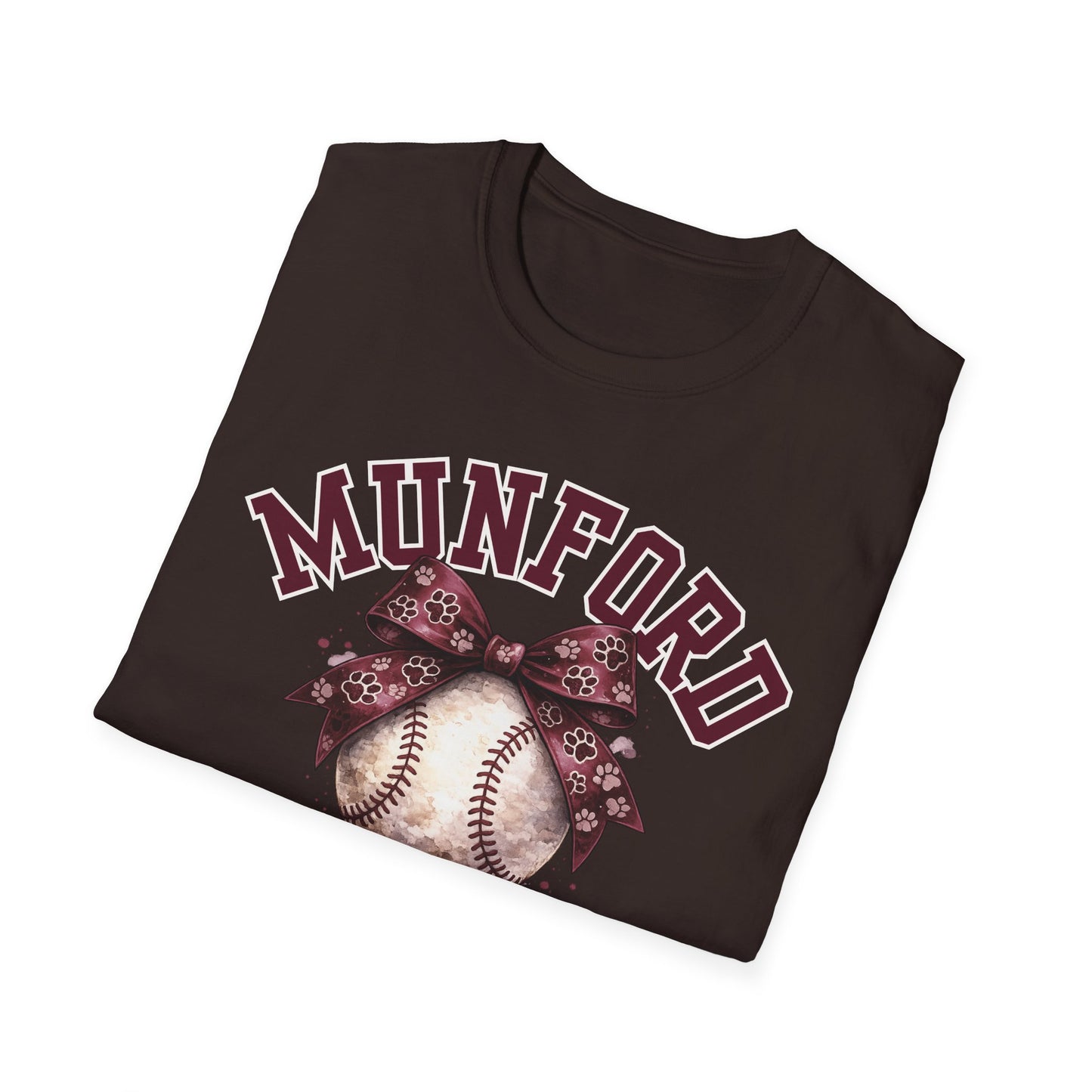 Munford Cougars Softball T-Shirt — Baseball with Bow Team Tee