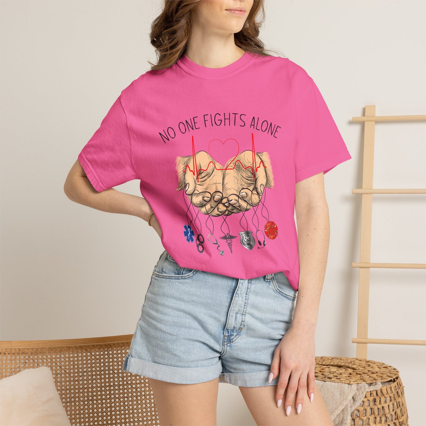 COMFORT COLORS - No One Fights Alone T-Shirt — Supportive Cancer Awareness Tee