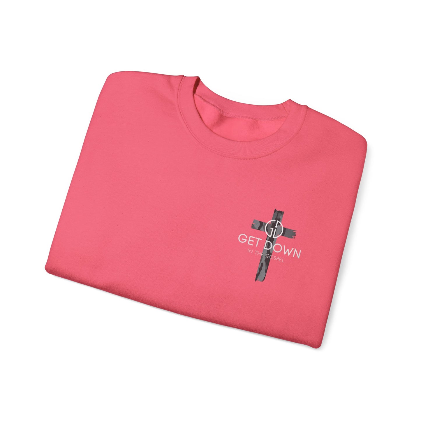GILDAN - GET DOWN IN THE GOSPEL ADULT SWEATSHIRT GRAY CAMO CROSS