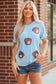 Light Blue Gopher Ball Sequin Patched Casual T Shirt