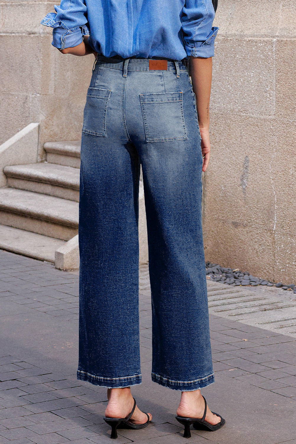 Sail Blue Mimimalist Patch Pocket Womens Shift Jeans