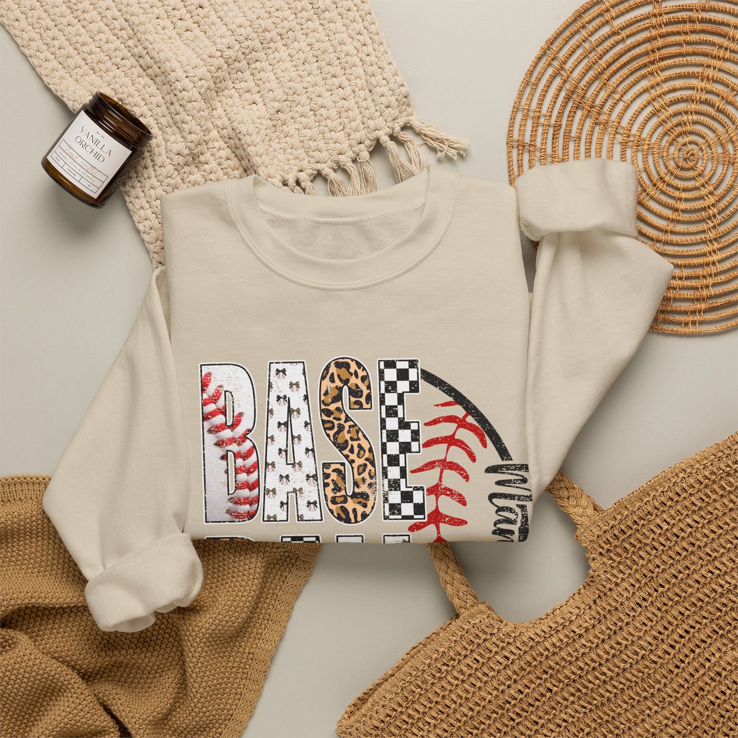GILDAN - Baseball Leopard Print Crewneck Sweatshirt
