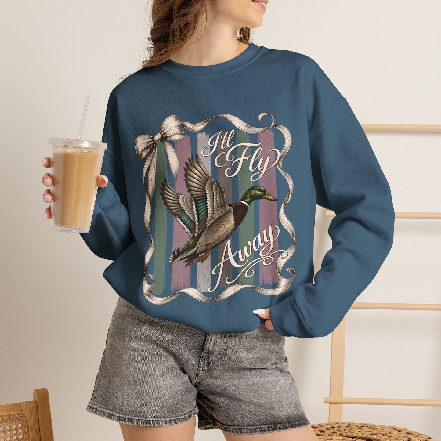 GILDAN - Vintage Mallard Duck Crewneck Sweatshirt — Rustic Ribbon Bird Graphic