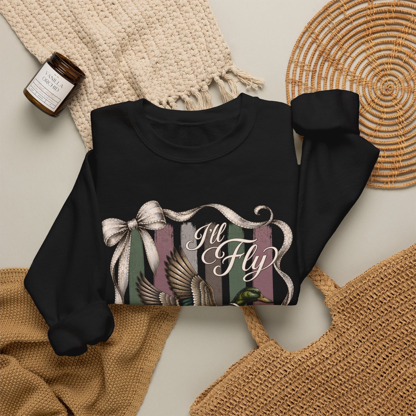 GILDAN - Vintage Mallard Duck Crewneck Sweatshirt — Rustic Ribbon Bird Graphic
