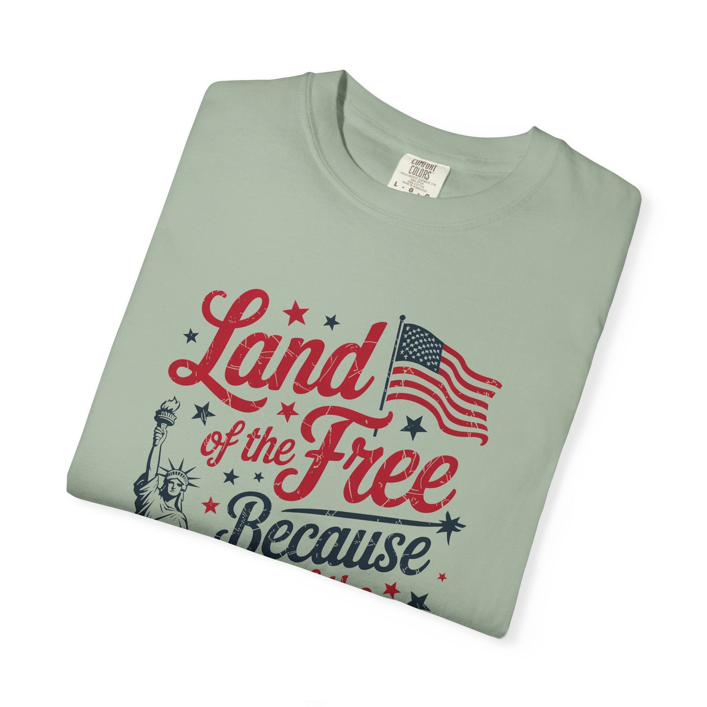 COMFORT COLORS - Land of the Free Because of the Brave T-Shirt — Patriotic Statue of Liberty Graphic Tee