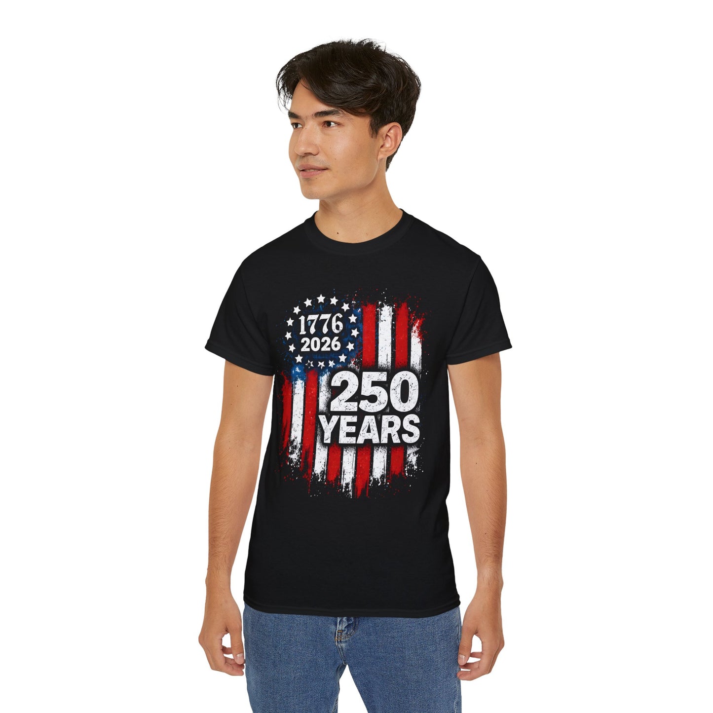 GILDAN - 250 Years American Flag T-Shirt — 1776–2026 Patriotic Independence Day Tee