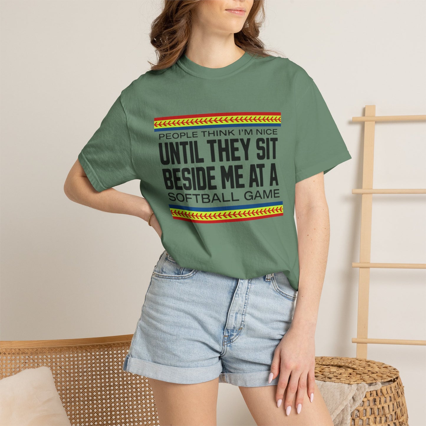 COMFORT COLORS - Softball Game T-Shirt – "People Think I'm Nice Until They Sit Beside Me at a Softball Game"