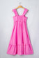 Bonbon Solid Color Ruffle Trim High Waist Sleeveless Maxi Dress