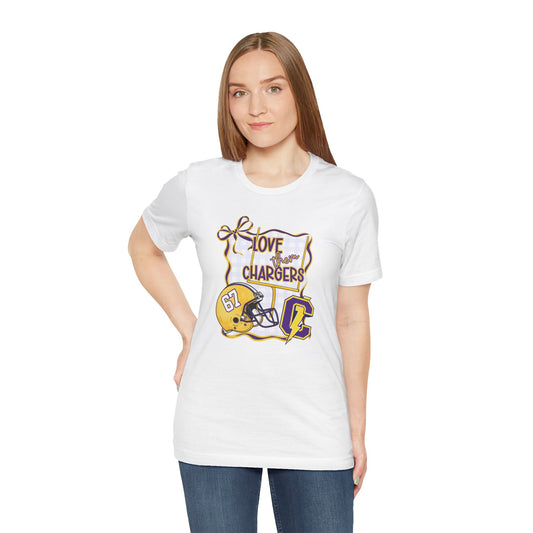 ***NEED TO PERSONALIZE THIS ? DO NOT ORDER THIS SHIRT - CONTACT ME @REFININGFAITHCOMPANY@GMAIL.COM TO PERSONALIZE THIS *** Chargers Football Tee - "Love Your Chargers" Helmet Graphic