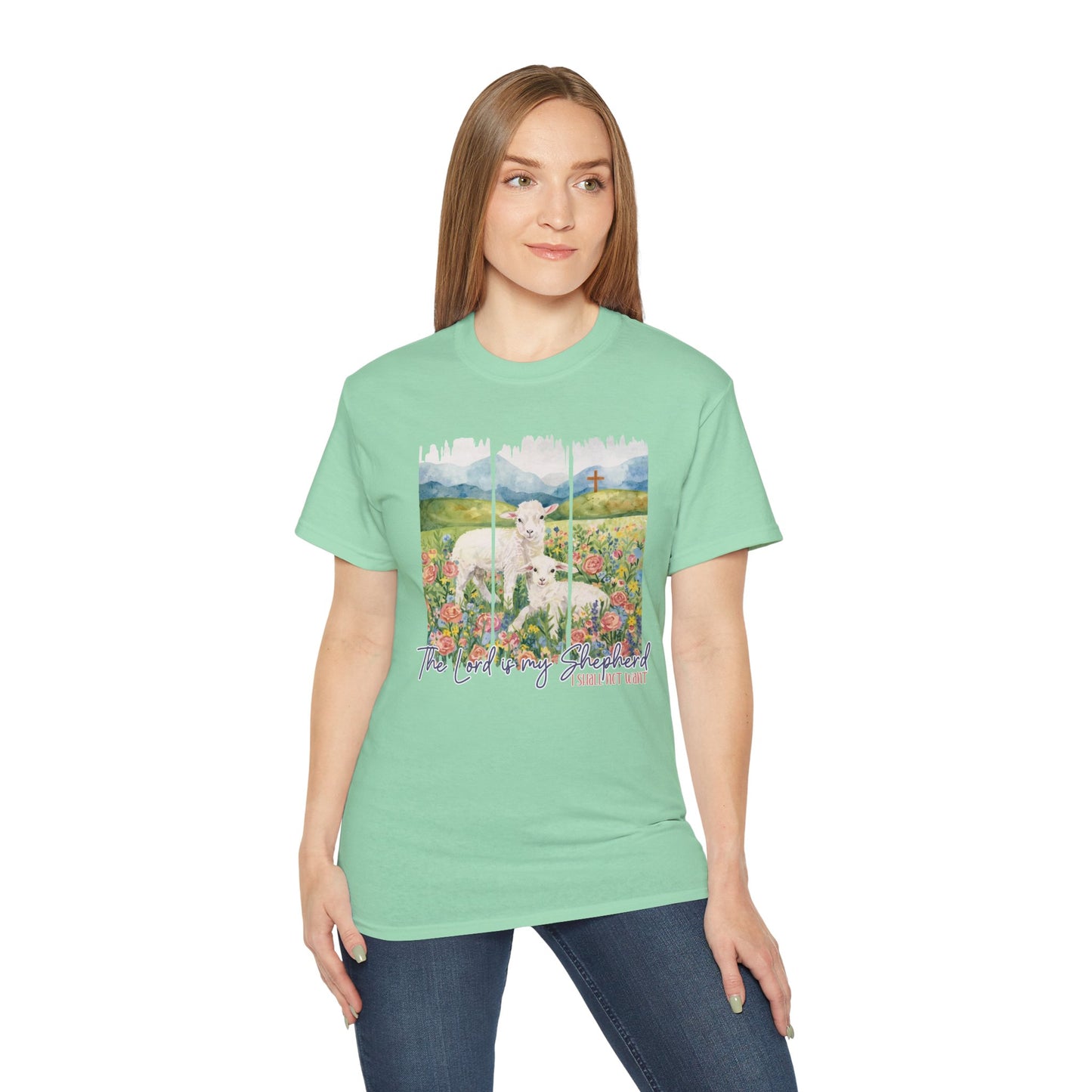 GILDAN - Lamb In Wildflowers Tee – "The Lord Is My Shepherd" Cotton T-Shirt