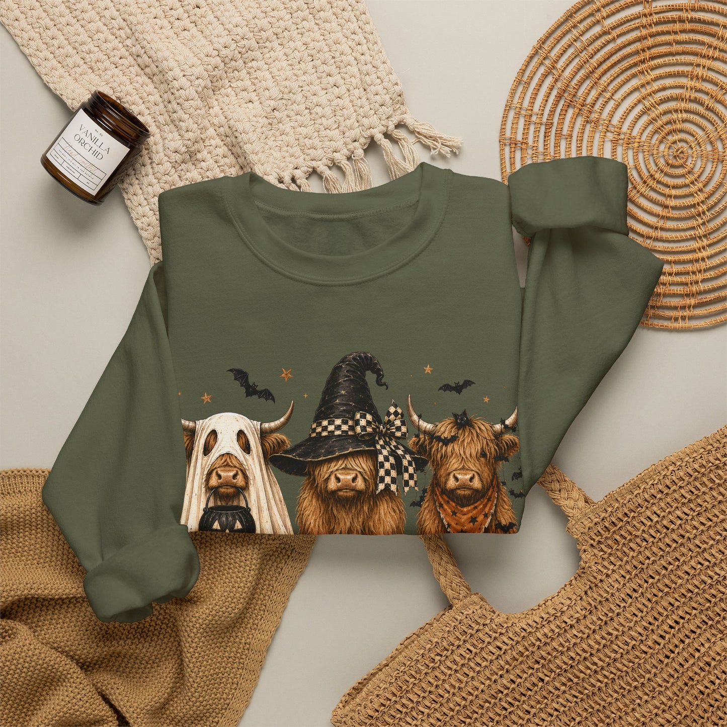 GILDAN -Halloween Dogs Crewneck Sweatshirt — Cute Witch, Ghost & Pumpkin Puppy Design