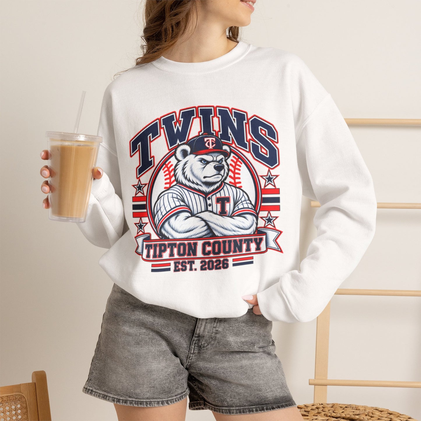 Twins Tipton County Baseball Crewneck Sweatshirt – Est. 2028 Vintage Mascot