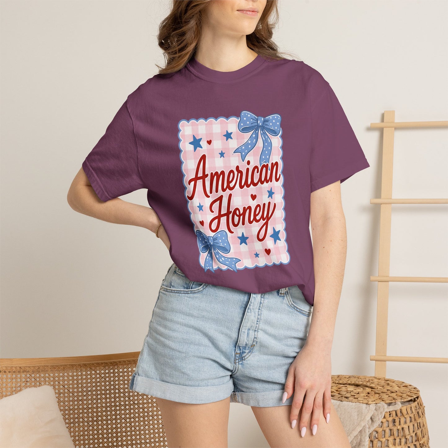 COMFORT COLORS - American Honey Graphic T-Shirt — Retro Patriotic Stars & Bows