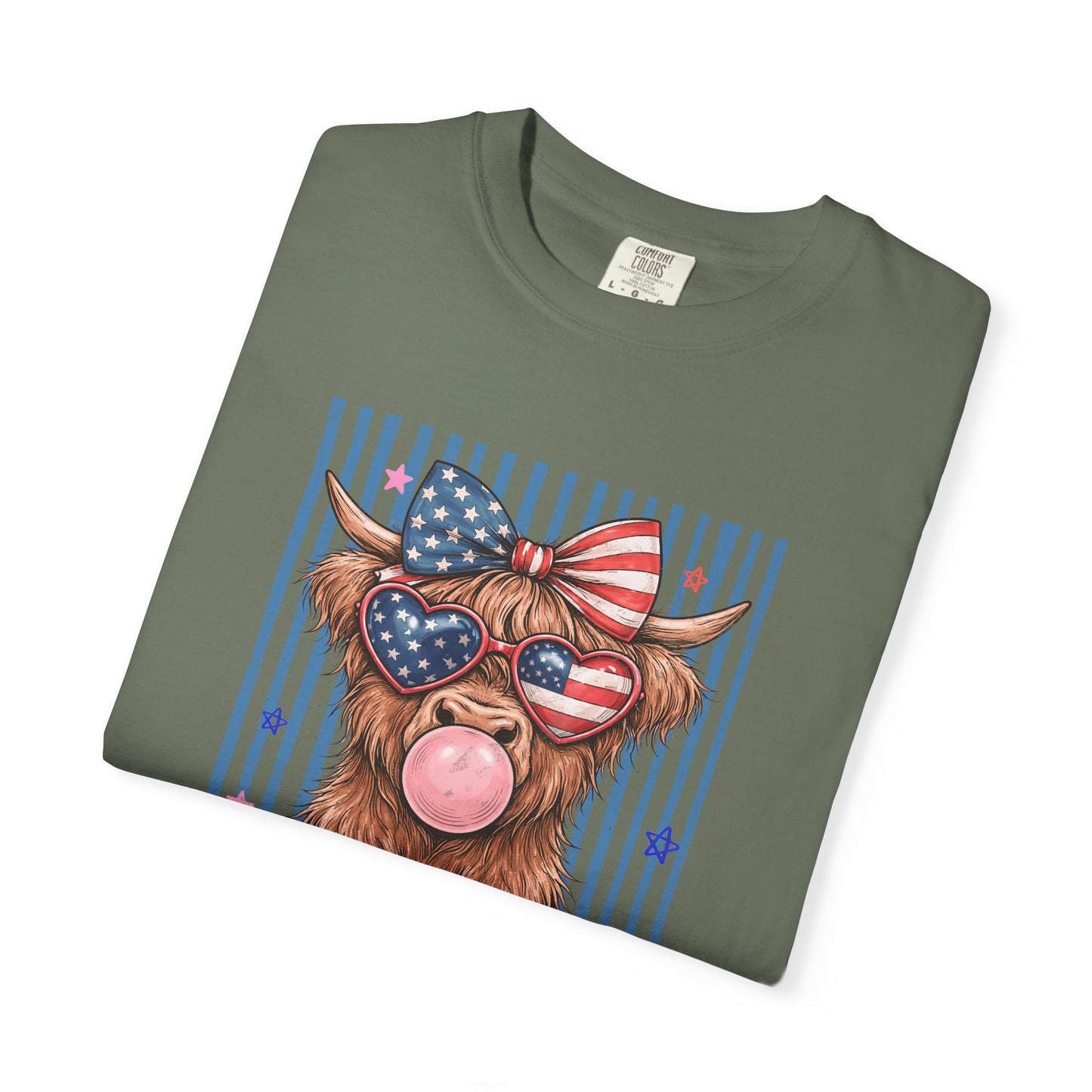COMFORT COLORS - All American Girl T-Shirt — Patriotic Cow Pup Graphic Tee
