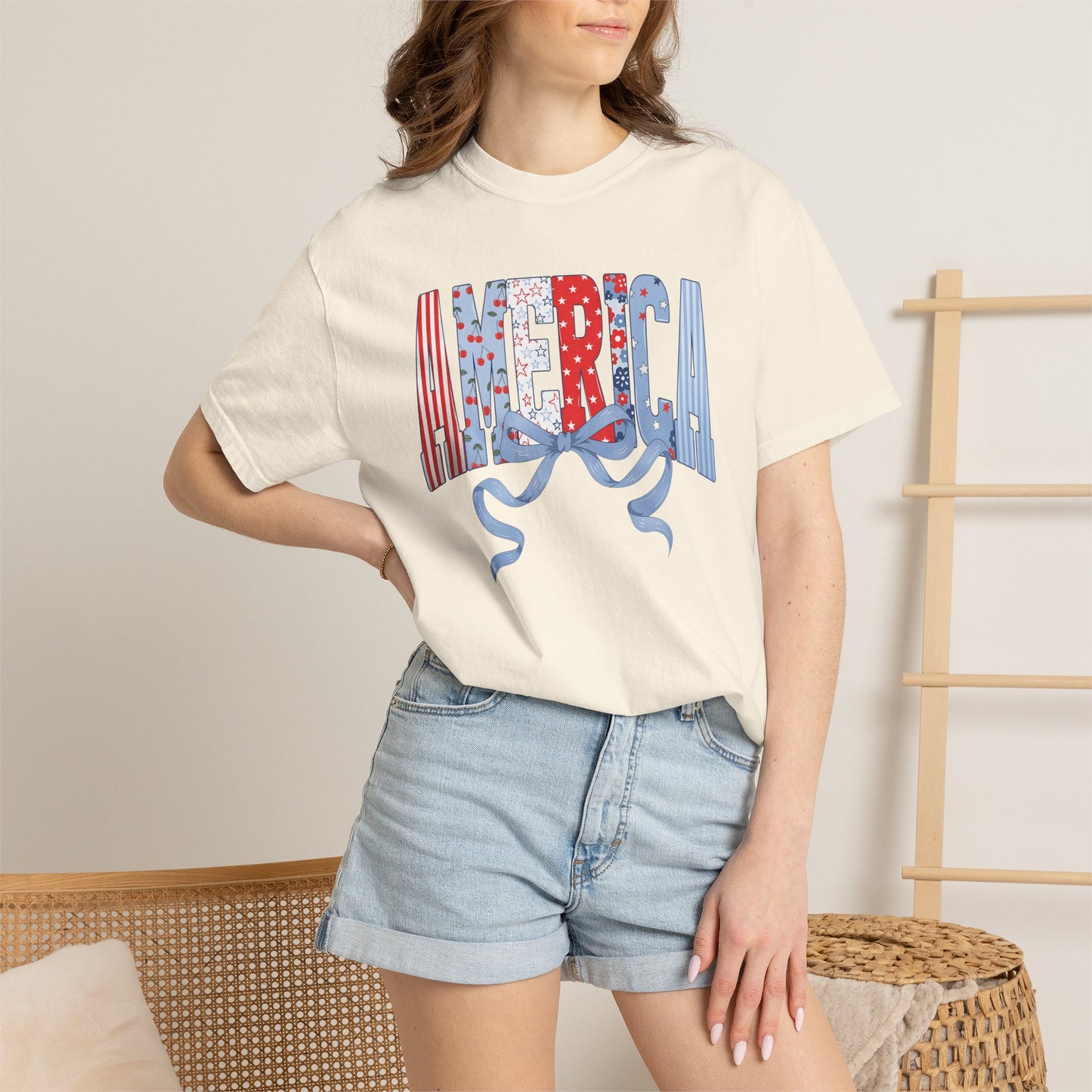 COMFORT COLORS  - America Graphic T-Shirt – Patriotic Red White Blue Tee with Ribbon