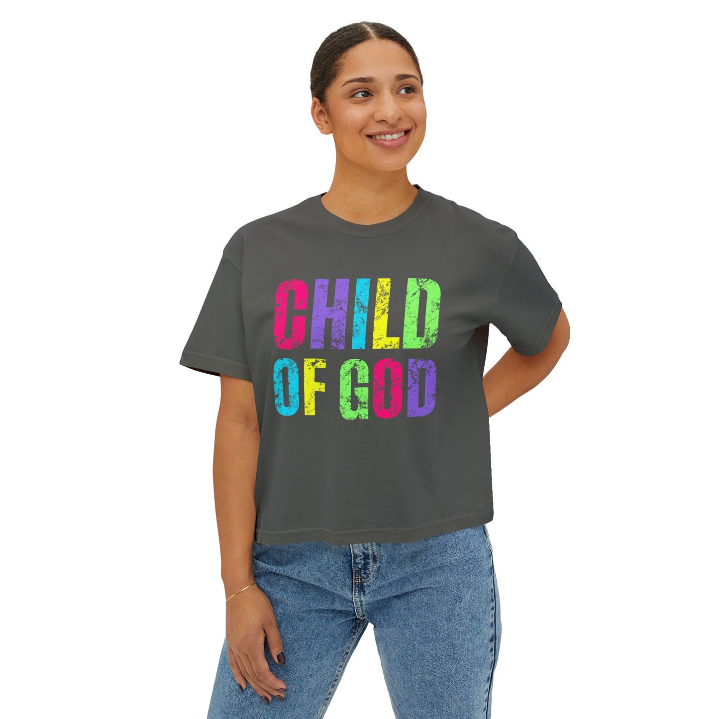COMFORT COLORS - Child of God Boxy Tee — Women's Rainbow Faith T‑Shirt