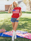 Sky Blue Flag Graphic Short Sleeve Sweater Top