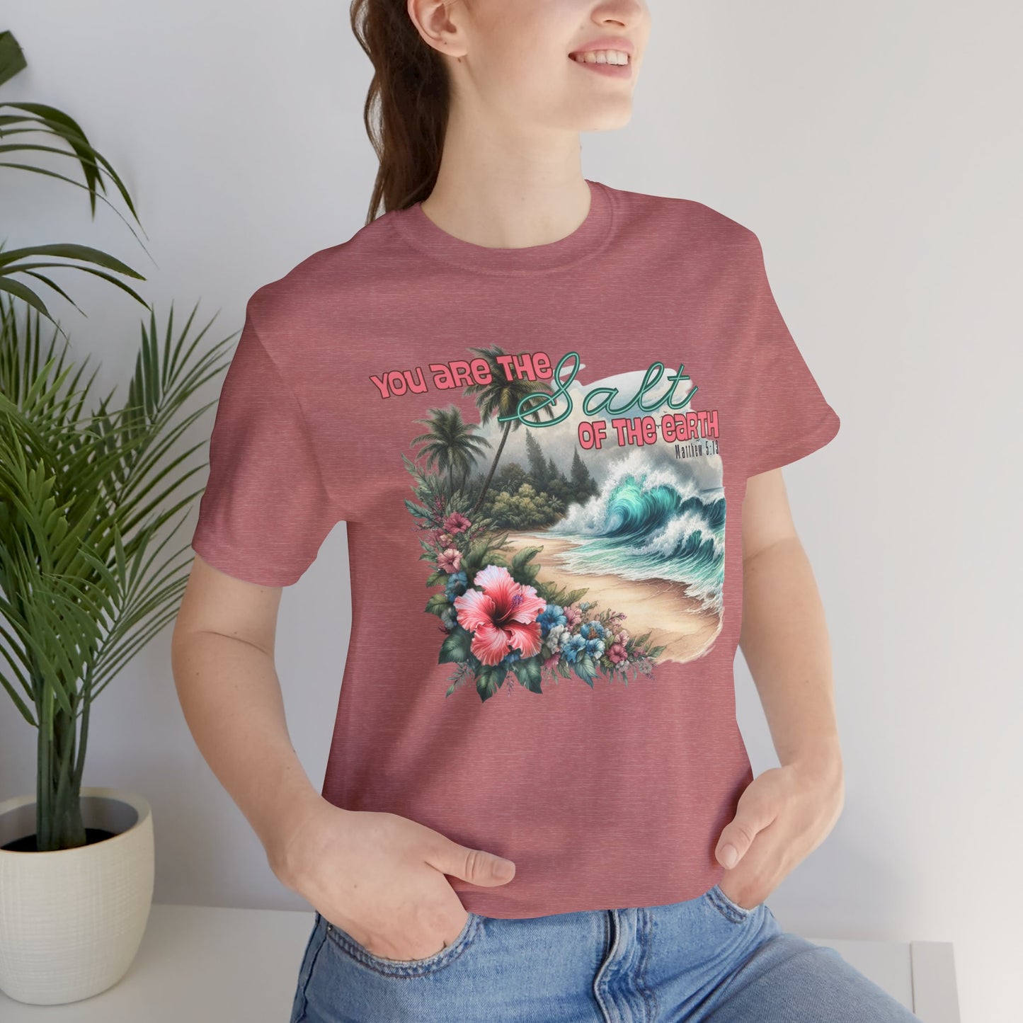 You Are the Salt of the Earth Beach T-Shirt – Tropical Floral Christian Faith Tee